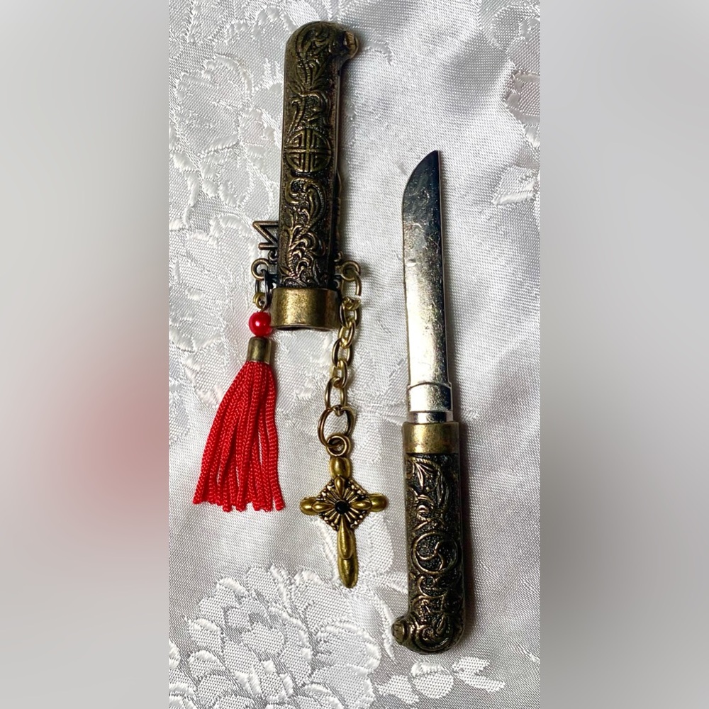 Vintage Korean Mini Dagger Letter Opener w/ Sheath 4” Long - Picture 3 of 4